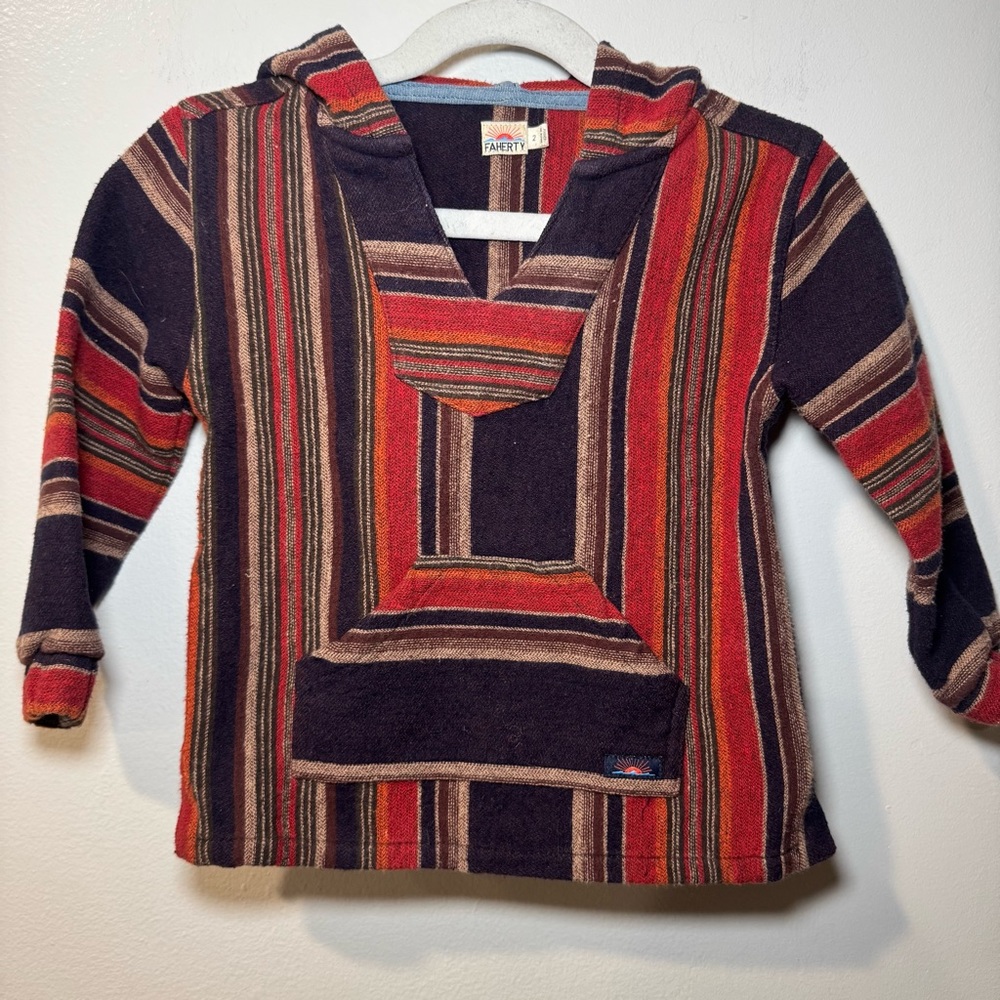 Faherty Baja Hoodie Poncho Kids Size 2 Brown Rust Orange Striped Surf Skate